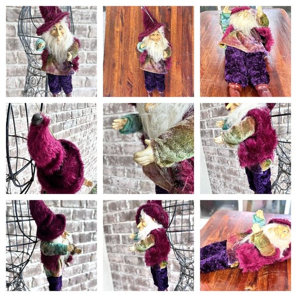 Vintage 90's Old Man Forest Elf Ornament Velour Clothes Christmas Handma… - Picture 11 of 12